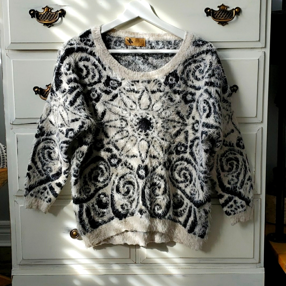 Katsumi black and cream fuzzy sweater
